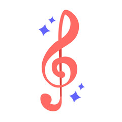 Obraz premium Vibrant Red Treble Clef Symbol with Sparkling Stars.