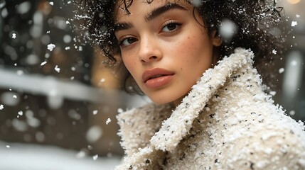 Winter Chic: Close-Up of a Young Woman Wearing a Stylish Winter Coat
