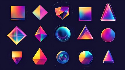 Vibrant Geometry: A Collection of Colorful Geometric Shapes with Gradient Effects