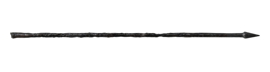 Long iron spear artifact on white background