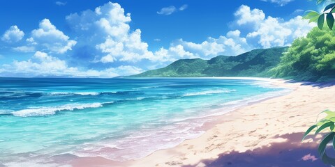 Obraz premium Serene Tropical Beach Paradise . Anime style