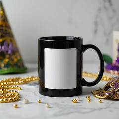 St. Patrick's day Black  Mug Mock Up with Beads and Mask