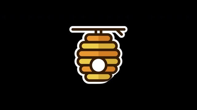 Beehive sticker animation. Sticker on bee theme. Simple beekeeping collection theme. Cartoon style. Transparent background with alpha channel
