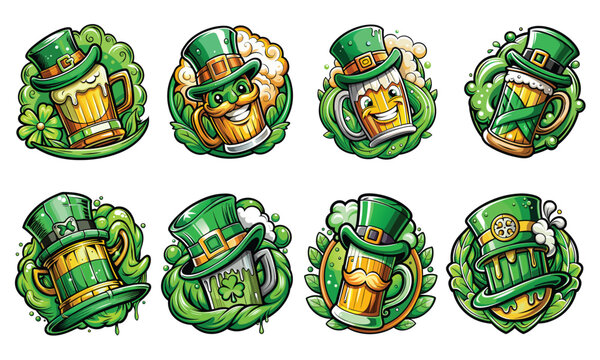 Saint Patrick's Day Beer Hat T-Shirt Design, Hand-Drawn Artistic Illustration on White Background, High-Quality Vector for T-Shirt Prints.