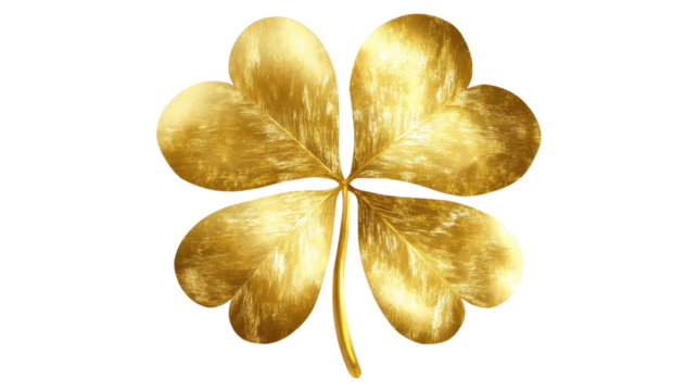 Gold four leaf clover isolated on white background 