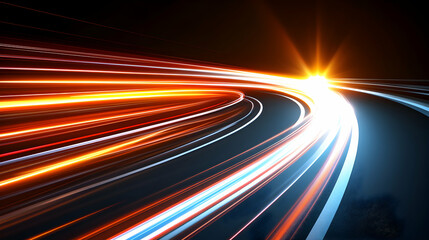 Obraz premium Abstract light trails depicting speed, motion, and energy; vibrant colors and dynamic curves create a futuristic feel.