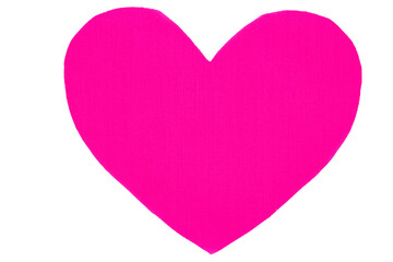 Heart shape made of textile pink textured fabric. Isolation on a transparent background.