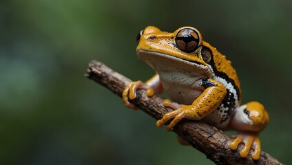 Naklejka premium frog on a leaf . Javan tree frog on branch