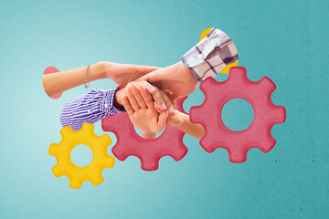 Composite art 3d creative image collage of hands trust together high-five gesture cooperation...