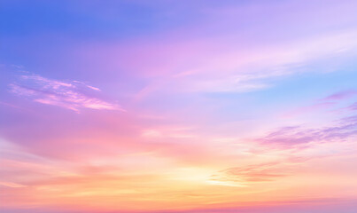 Obraz premium Serene pastel sunset sky, soft colors, peaceful atmosphere, dreamy cloudscape. Ideal for backgrounds, websites, or calming designs.