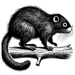 Silhouette of a Cacajao, close up of a Cacajao, black and white a Uakari monkey 