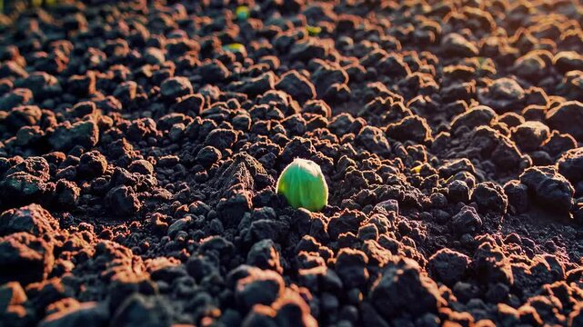 Timelapse of a sunflower sprout developing into a tall, vibrant sunflower under sunlight in a rural field
