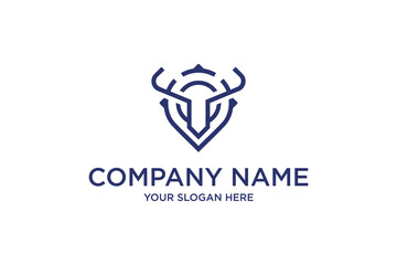 Stylized Minimalist Deer Head Logo in Blue with Geometric Elements