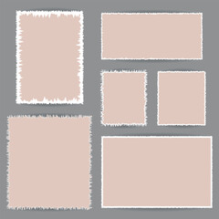 Beige paper shapes with jagged edges.  Paper stickers for label, banner, collage, text box, sticker, poster. Vector illustration of paper stickers