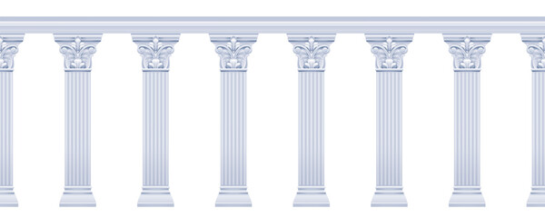 Fototapeta premium Pillar seamless. Roman or Greek column palace with arch temple on white background. 3d ancient architecture. Vector marble column building from Greece, Rome. Colonnade frame, antique pillar border bg