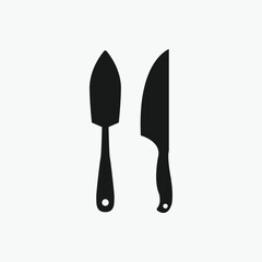 Simple, black and white silhouette of a spatula and a knife.