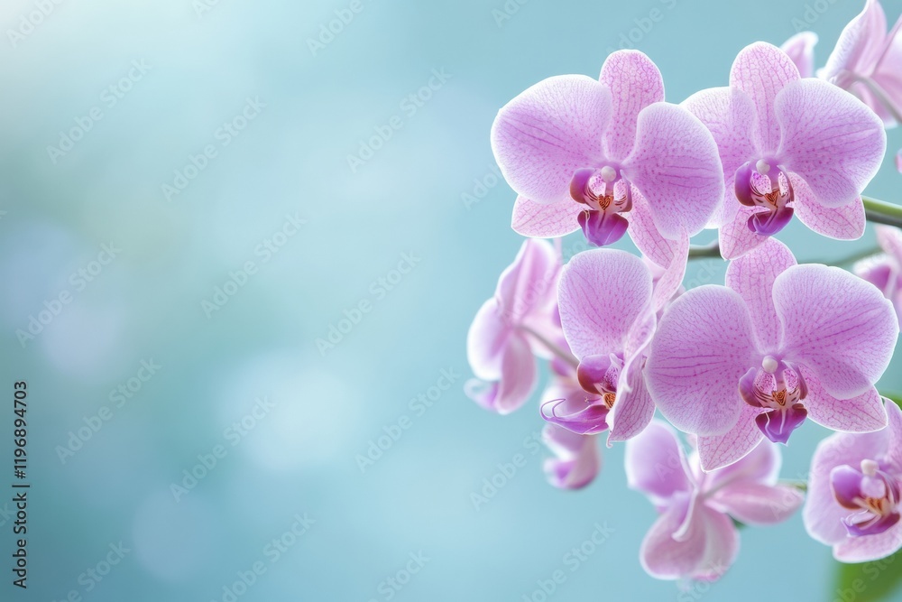 Leinwandbilder Beautiful pink orchids with blurred background creating inviting space for text placement and design elements. Generative AI