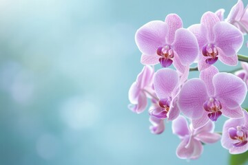 Fototapeta premium Beautiful pink orchids with blurred background creating inviting space for text placement and design elements. Generative AI