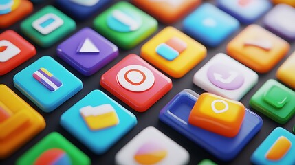 Glossy 3D Icons: A Set of Vibrant and Shiny Digital Symbols