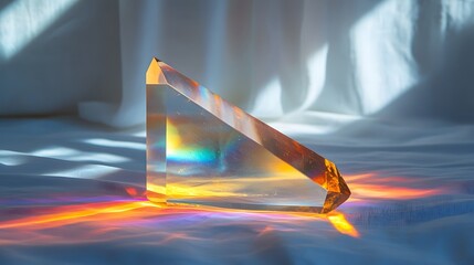 An Exceptional Macro Capture of a Crystal Prism Displaying a Dazzling Rainbow Spectrum Against a Clean White Background