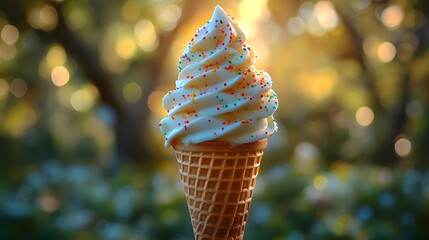 A Deliciously Detailed Close-Up of an Ice Cream Cone with Waffle Texture and Melting Scoops