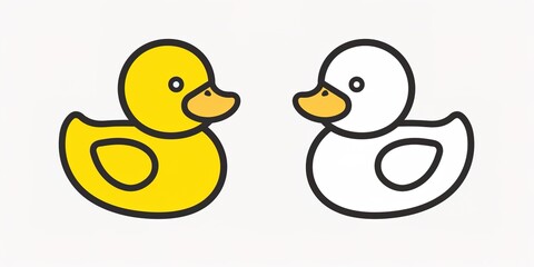 Two yellow and white cartoon ducks on white background