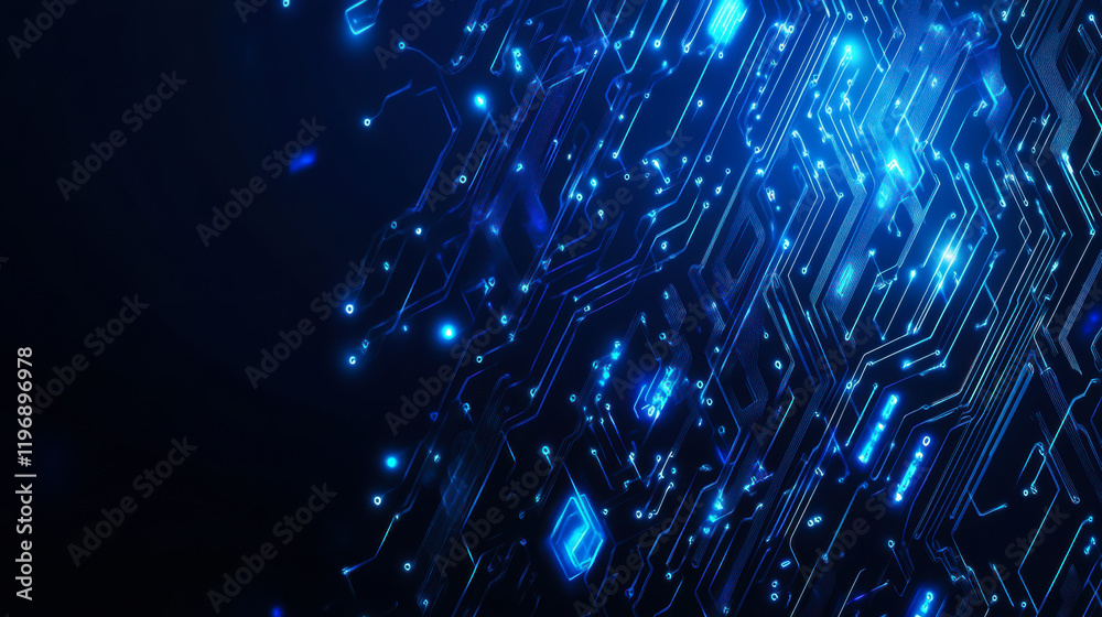 Aufkleber Digital circuit design with glowing blue lines creating an intricate pattern in a technological environment