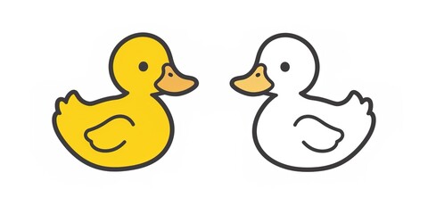 Two yellow and white cartoon ducks on white background