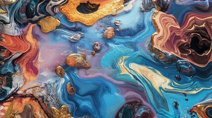 Abstract fluid art painting. Vibrant colors swirl and blend in a mesmerizing texture. Perfect for backgrounds, design, and art projects.