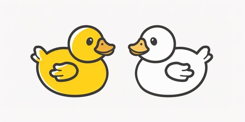 Two yellow and white cartoon ducks on white background
