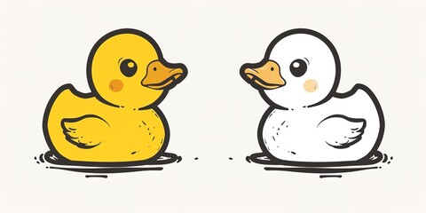 Two yellow and white cartoon ducks on white background