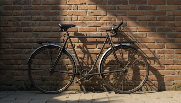 Vintage Bicycle Leaned Against a Brick Wall Basking in Sunlight A Classic Scene of Simple Beauty - Powered by Adobe