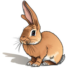 Colorful Illustration of Brown Cute Bunny Isolated on White Background, Vector