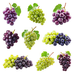 PNG grapes fruit element set, transparent background