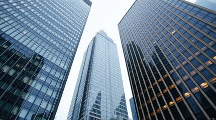 Toronto's Financial District skyscrapers under gentle, soft light diffused shadows, subtle illumination, detailed focus,