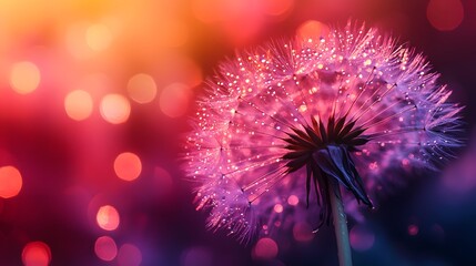 Dandelion Aesthetics: A Fluffy Flower Decorated with Water Drops Against a Black Minimalistic Gradient Background