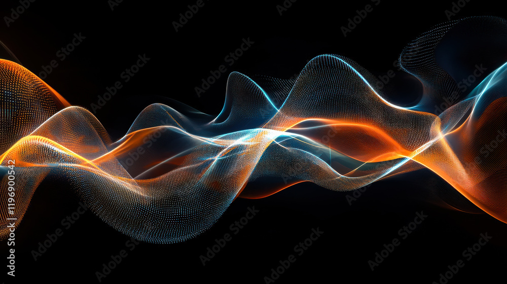 Poster vibrant abstract waves with glowing particles creating a mesmerizing visual effect