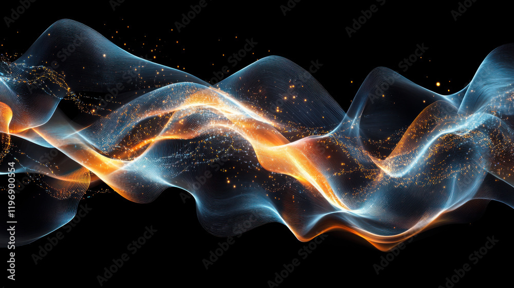 Poster vibrant abstract waves with glowing particles creating a mesmerizing visual effect