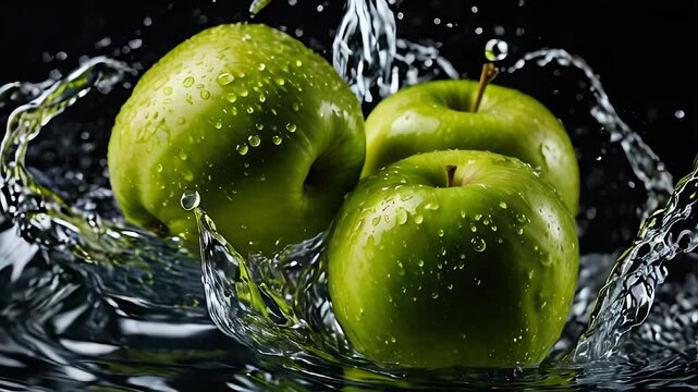 green apple in water splash