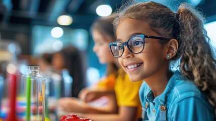 Children exploring a science museum, interacting with hands-on exhibits.