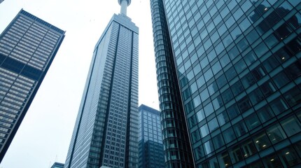 Obraz premium Toronto's Financial District skyscrapers under gentle, soft light diffused shadows, subtle illumination, detailed focus,