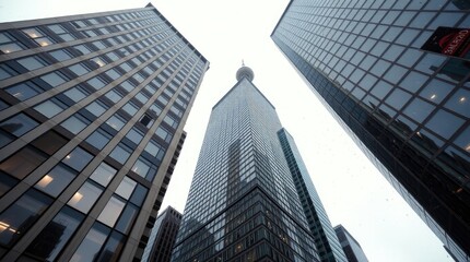 Obraz premium Toronto's Financial District skyscrapers under gentle, soft light diffused shadows, subtle illumination, detailed focus,