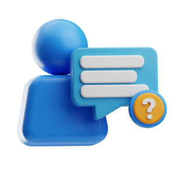 3D Blue User Icon with Speech Bubble and Question Mark