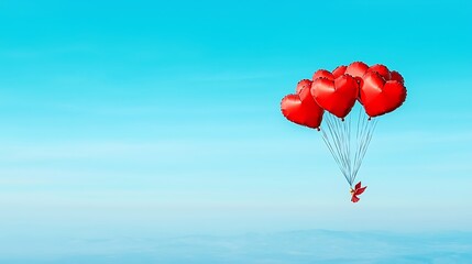 Obraz premium Vibrant Outdoor Scene with Colorful Balloons Floating Against a Bright Blue Sky, Ideal for Celebrations, Joyful Moments, and Romantic Occasions