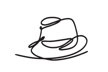 Hat line drawn continuous icon. Black gentleman hat vector icon. One line drawn hat icon.