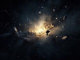 Fototapeta premium Asteroid destruction event in space digital of explosive impact dramatic lighting realistic composition