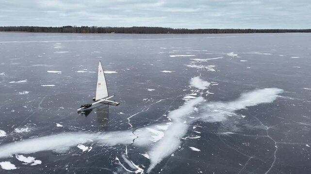 In the winter months, Ice boating takes place on Lake Noquebay in Crivitz, WI.