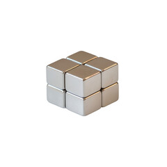 Fototapeta premium A polished set of metallic cubes arranged in an abstract formation on a reflective surface., isolated on a transparent background.