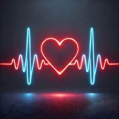Minimalist Heartbeat Line Art with Glowing Red Heart