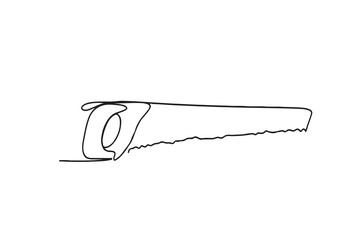 Continuous line drawing of hacksaw for wood. Hand saw linear icon.